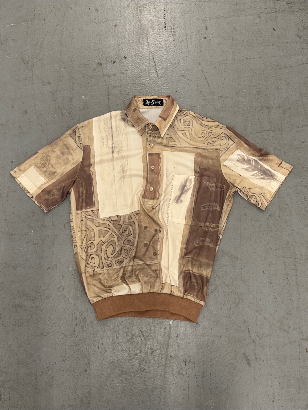 VTG 90’s Alan Stuart Feather Print Short-Sleeve Polo with Elastic Waist M